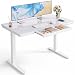 Marsail Glass Standing Desk with Drawer, 48 x 24 inch Electric Standing Desk, Height Adjustable Desk with One-Piece Tabletop & USB Charging Ports, Sit Stand Desk with Storage for Home & Office White