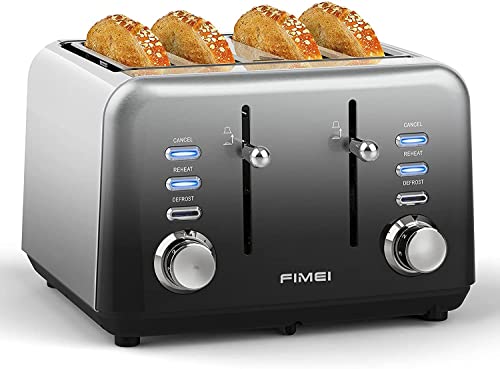 FIMEI Toaster 4 Slice, Stainless Steel Toaster with Extra Wide Slot, Automatic Toaster, Compact Bagel Toaster, 7 Browning Setting with Defrost/Reheat/Cancel Function, Removable Crumb Tray (Gradient)