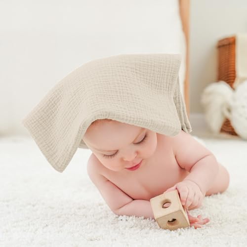 Bearmoss 6 Pack Muslin Burp Cloths for Baby, 100% Cotton Soft Large Burping Cloths for Unisex, Boy, Girl, 23.6" X 23.6" Newborn Essentials Absorbent Milk Spit Up Rags (Brown) by Bearmoss - Image 7