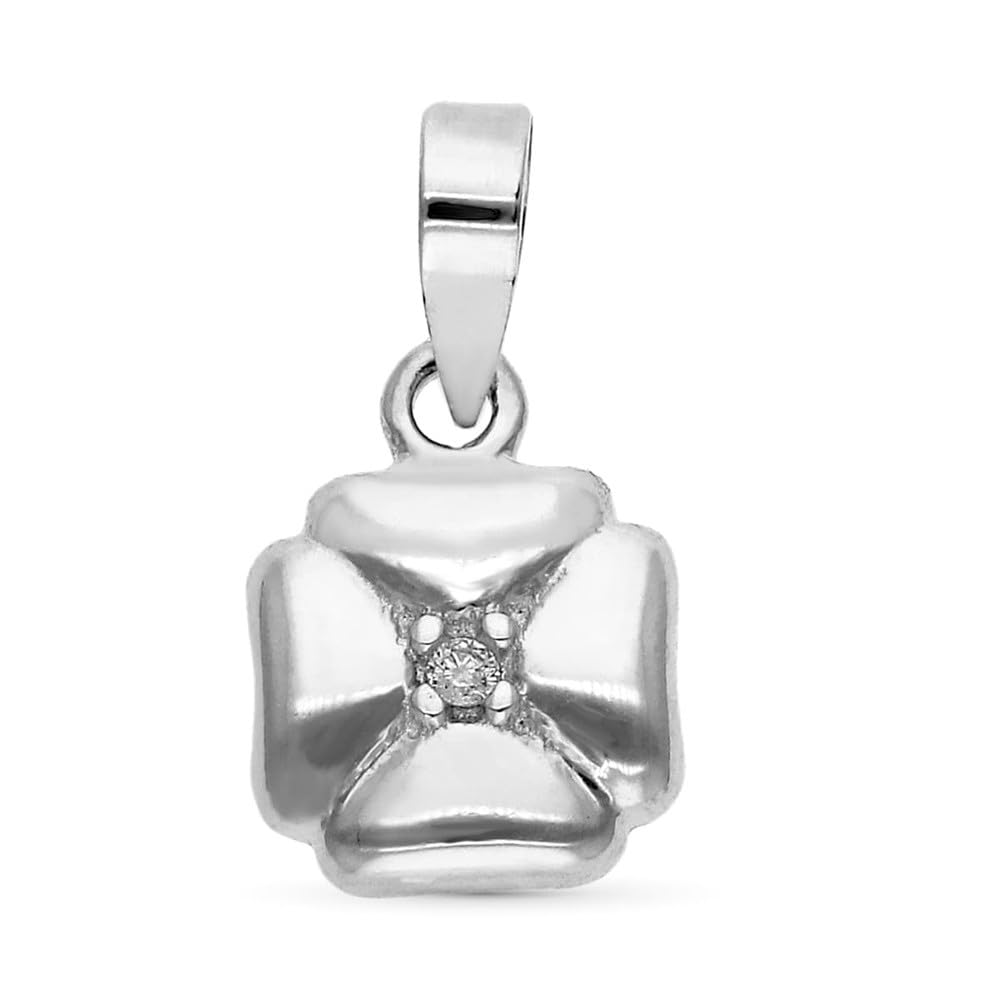 Pendentif trèfle Or Blanc 9 carats 8mm avec diamant central 0,008ct - 3