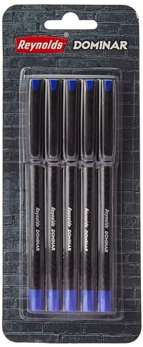 Reynolds DOMINAR BP 5 CT BLISTER - BLUE | Ball Point Pen Set With Comfortable Grip | Pens For Writing | School and Office Stationery | Pens For Students | 0.7 mm Tip Size