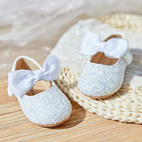 Felix & Flora Toddler Girl Glitter White Dress Shoes Size 7 Flower Girl Mary Jane Ballet Flats Wedding Party #TOP2