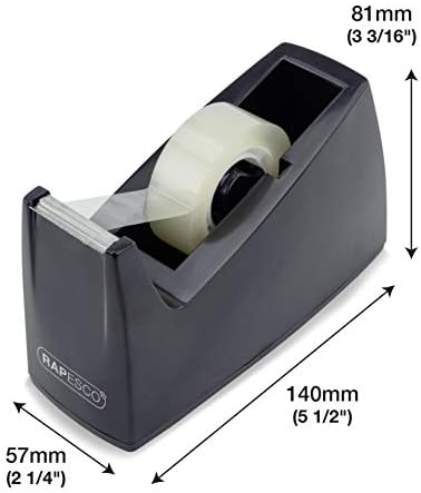 Rapesco 1619 300 Tape Dispenser & 4 Tape Rolls, Black