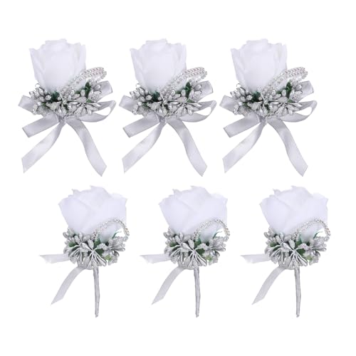 uxcell 3 Wrist Corsage and Boutonnieres Set White/Silver