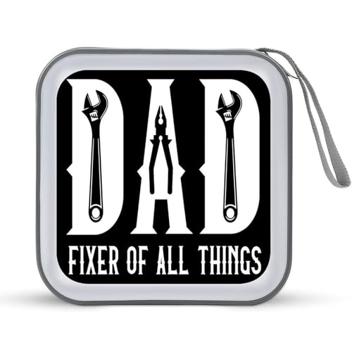 HTSAHKV Father's Day Dad Fixer of All Things CD Case for 40 Discs, 6.1" Portable CD/DVD Storage Holder with Zipper, Protective Sleeves for Home & Travel