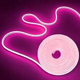 LannlKer LED Neon Rope Lights, 16.4ft/5m Pink Neon Light Strip,12V Flexible Waterproof LED Strip, Silicone Neon Lights for Kitchen Bedroom Indoor Outdoor Decoration（Power Adapter not Included）