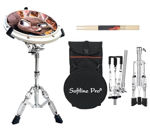Image of Softline Pro SP-DPPK-Kit 12 inch & 10 Corners Dumbed Drum Practice Pad Kit, Double Side with Stand & Bag (SP-DPPK-41-Kit-ABS-Round)