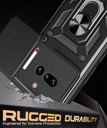 Image of WOW IMAGINE Tough Armor Bumper Mobile Back Case for Nothing Phone 4A | Sliding Camera Cover | Shock Proof 360 Protection | Hybrid PC + TPU | Ring Holder with Kickstand - Black