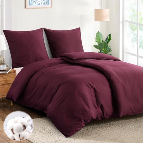 Aisbo Bettwäsche 135x200 Baumwolle 4teilig - Bettwäsche-Sets Rot Bettbezug 2er Set mit 2 Kissenbezüge 80x80 cm, Baumwollbettwäsche Set, Oeko-TEX Bettwäsche Rot mit Reißverschluss