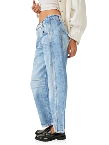PLNOTME Women's Baggy Boyfriend Jeans Vintage Wide Leg Mid Rise Barrel Denim Ankle Pants3