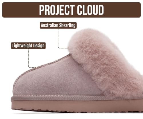 Image of Project Cloud Genuine Leather Slippers for Women with Genuine Fur Lining, Non-Slip Indoor /Outdoor Clog Mule Slippers, Memory Foam Insole