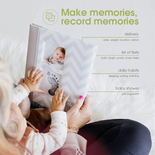 Image of Pearhead First 5 Years Chevron Baby Memory Book and Ink Pad, Gray