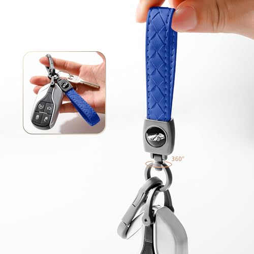 Image of Gkeygo Carabiner Keychain, Universal Heavy Duty Woven Handmade Leather Key Chain, Car Fob Key Keychains with 360 Degree Rotatable Snap Swivel and Anti-Lost D-Ring for Men and Women, Gunmetal - Blue