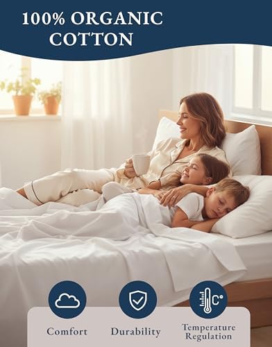 LANE LINEN Queen Sheets 100% Organic Cotton 4pc Percale Cooling - White - 5