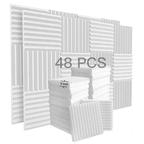 Acoustic Panels,2"x12"x12" Sound Proof Foam Panels,Acoustic Foam Panels made of 100% pure sponge,Studio Foam Wedges,Acoustic Foam for Recording Studio,Office,Home(48PCS,White)