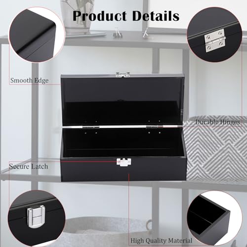 Hipiwe Cash Box Money Holder Black Cash Organizer Money Storage Box Single Row Currency Tray Acrylic Piggy Bank for Cash Storage with Secure Latch