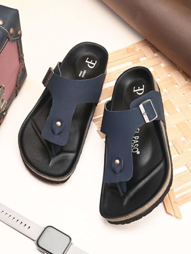 Image of EL PASO Men's Suede Leather Cushioned Cork Sole Sandal Slippers (Size 6 to 12)