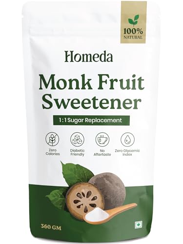 Image of Homeda Monkfruit Sweetener Organic with Non-GMO Erythritol (360g) 1:1 Sugar Substitute | Monk Fruit Powder Sweetner Extract for Diabetes - Healthy Keto Zero Calorie Sugar
