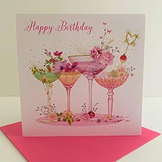 Nigel Quiney Open Female Birthday Greeting Card from the Pizazz Range - Floral Cocktails - Foil Finish - for Her