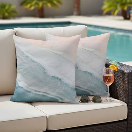 Outdoor Pillow Covers 26x26IN Pack of 2 Coastal Blue White