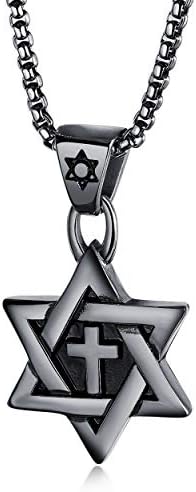 Rehoboth Star of David Six Pointed Megan Cross Pendant Necklaces for Men or Women Stainless Steel Chain 24 Inch