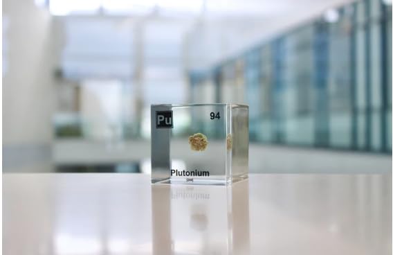 Plutonium (Trinitite Sample) Display, Encased in Lucite Acrylic, 2x2x2 Inches, Authentic Trinitite from First Atomic Test Site, Handmade in The USA by Engineered Labs, for Display or Education