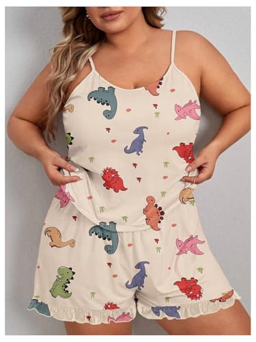 SOLY HUX Women's Plus Size Pajama Set Cute Cartoon Print Sleepwear Cami Top and Shorts Loungewear4