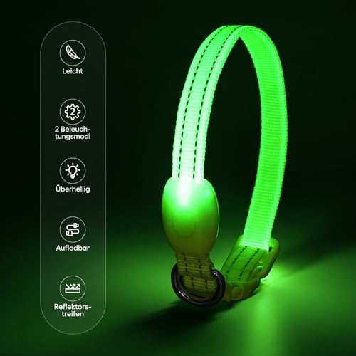 Kpuplol Leuchthalsband Hund, Hundehalsband Leuchtend, Wiederaufladbar Hundehalsband Leuchtend LED Halsband für Hunde Einstellbare Größe, 2 Beleuchtungsmodi für Kleine Mittlere Große Hunde