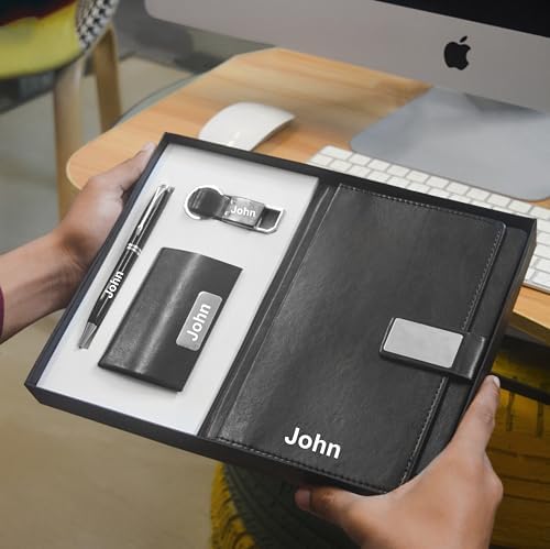 Image of Personalised 4 in 1 Corporate Gift Set which Includes Diary,Keychain, Metal Pen & Card Holder. Gift Set for Employee of The Month,Personalised Diary Corporate Gift for Clients.