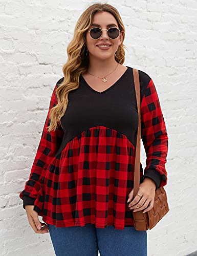 Blooming Jelly Women's Plus Size Tops Plaid Shirts V Neck Long Sleeve Tunic Tops Oversized Sweatshirt Fall Casual Swing Flowy Pullover Maternity Shirts?Xl?Plaid? #TOP1