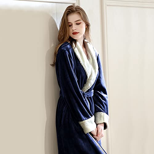 Hellomamma Women's Fleece Robes, Long Winter Warm Soft Plush Bathrobes For Women, Fluffy Comfy House Coat (Navy Blue, Xl) #TOP4
