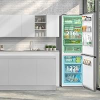 Midea MERB345MGC02 Kühl-/Gefrierkombination/No Frost/185 cm hoch / 59,5 cm breit /70 cm tiefe/171 kWh/Jahr/216 L Kühlteil/ 122 L Gefrierteil/Twin Control/mit Chiller Box, Front Inox – Ansicht 7