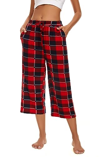 Image of Kabento 2 Pack Womens Pajama Pants Capri Sleep Lounge Pants Drawstring Pj Bottoms with Pockets