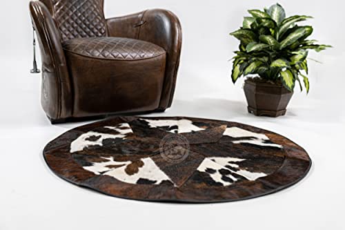Genuine Round Cowhide Rug Rodeo Star Patchwork 40" Area Rug #TOP2
