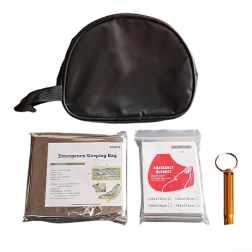 SiSinkal Outdoor Survival Gear Set Featuring Thermal Blanket and Sleeping Bag, Windproof Reflective Foil for Camping Hiking Warmth Protection