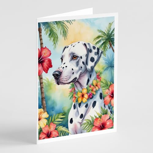 Caroline's Treasures Dalmatian Luau Greeting Cards Pack of 8 Blank Cards with Envelopes Whimsical A7 Size 5x7 Blank Note Cards