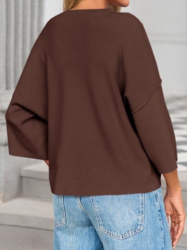 Saodimallsu Womens 3/4 Sleeve Sweaters Lightweight Crewneck Loose Pullover Casual Oversized Fall Knit Tops3