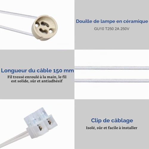 ILEEDear GU10 douille, pour LED et halogène gu10 support de Lampe en céramique avec câble en silicone de haute qualité 8 pièces – vue 2