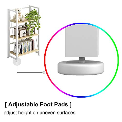 4Nm No-Assembly Folding Bookshelf Storage Shelves 3 Tiers Vintage Bookcase Standing Racks Study Organizer Home Office (Natural And White) #TOP5