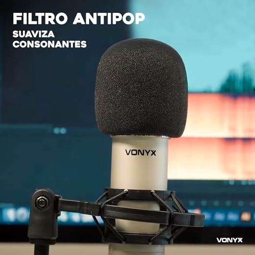 Vonyx CM400C - Micrófono de condensador de gran diafragma, alta sensibilidad, conexión XLR y 3.5mm, Phantom 12-48V, incluye soporte de araña y filtro antipop, ideal para Podcasts, Streaming y Estudios - imagen 7