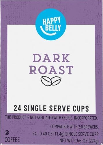 Amazon Brand - Happy Belly Dark Roast Coffee Pods, Compatible with Keurig 2.0 K-Cup Brewers, 24 Count