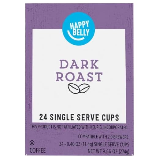 Amazon Brand - Happy Belly Dark Roast Coffee Pods, Compatible with Keurig 2.0 K-Cup Brewers, 24 Count