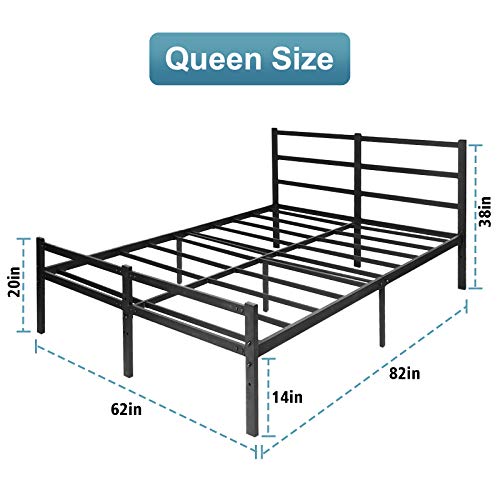 KINGSO Queen Bed Frames with Headboard, 14 Inch Metal Platform Bed Frame with Storage, Heavy Duty Steel Slat and Anti-Slip Support, Easy Quick Lock Assembly, No Box Spring Needed - Queen - Thumbnail 7