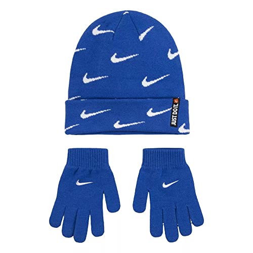 Image of Nike Boys' (8-20) Knit Beanie Cap and Gloves Set (Game Royal /White)