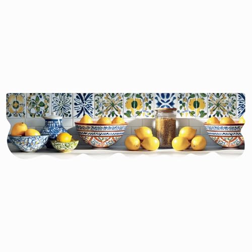 EMMEVI Tapis de Cuisine faïence Rustique Impression numérique HD Citrons Caoutchouc PVC moulé Anti-Taches 50 x 180 cm