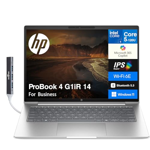 Image of HP ProBook 4 G1iR 14 Business Laptop 14.0" IPS WUXGA Display (Intel Core 5 120U, 64GB DDR5, 512GB PCIe SSD, Intel Graphics, WiFi 6E, Webcam, Bluetooth 5.3, Win 11 Pro) w/DKZ USB Port Expander