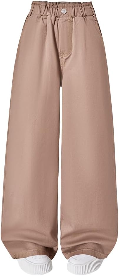 Nivne Tco Tween Girls' Jeans Casual Boho Paperback Elastic Waist Flat Pockets Wide Leg Denim Pants wit Pockets