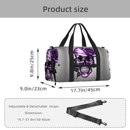 Bolsa de equipaje de mano con rosas y calaveras para tus viajes de fin de semana y gimnasio 5