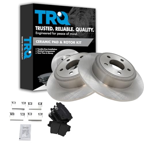Image of TRQ Rear Ceramic Brake Pad and Rotor Set Solid Rotors | For 12-21 Chrysler 300 V6 3.6L RWD 15-17 Dodge Charger SXT RWD with Solid Rear Rotors