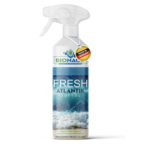 BIONACO Fresh Duftöl Altantik, 500 ml Raumerfrischer Spray für Auto & Wohnung als Geruchsneutralisierer, Meeresbriese Lufterfrischer Wohnung, Frische & Hygiene nach der Reinigung, Anti Rauch Spray